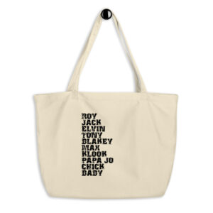 Influential Jazz Drummers List Large Organic Tote Bag (dark design)