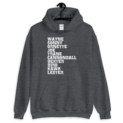 Influential Jazz Saxophone List Unisex Hoodie (light design) - Image 2