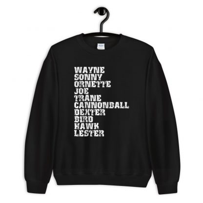 Influential Jazz Saxophone List Unisex Sweatshirt (light design) - Image 2