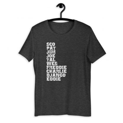 Influential Jazz Guitarists List Short-Sleeve Unisex T-Shirt (light design) - Image 8