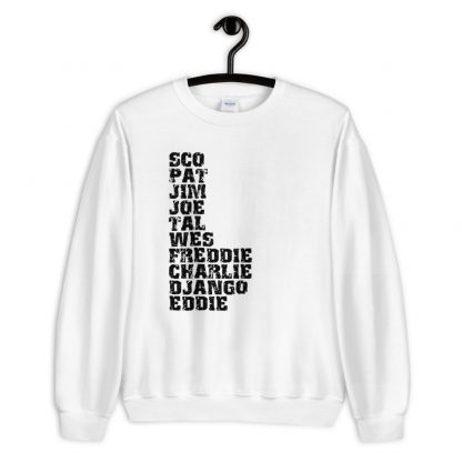 Influential Jazz Guitarists List Unisex Sweatshirt (dark design) - Image 2