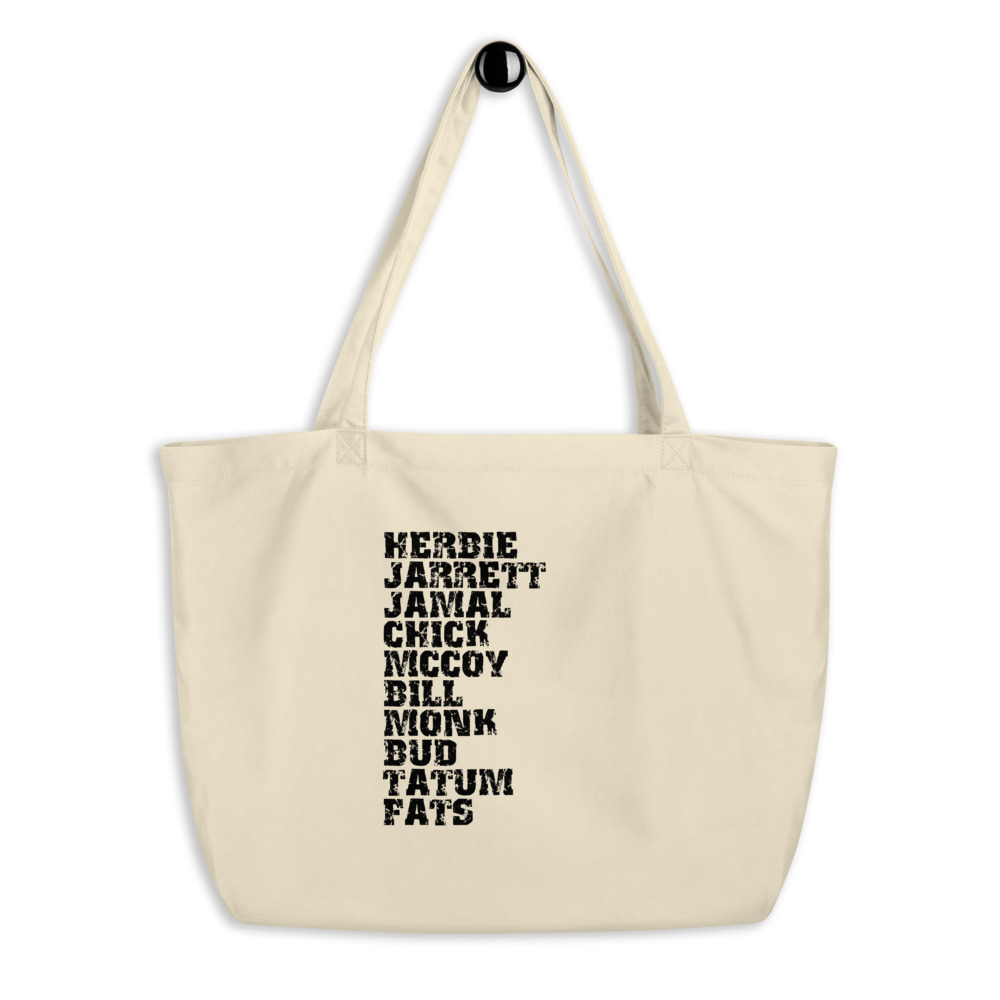 Influential Jazz Pianists List Large Organic Tote Bag (dark design)