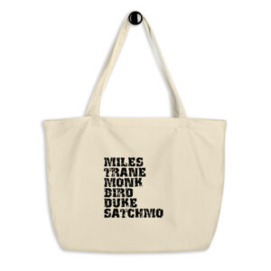 Influential Jazz Icons List Large Organic Tote Bag (dark design)