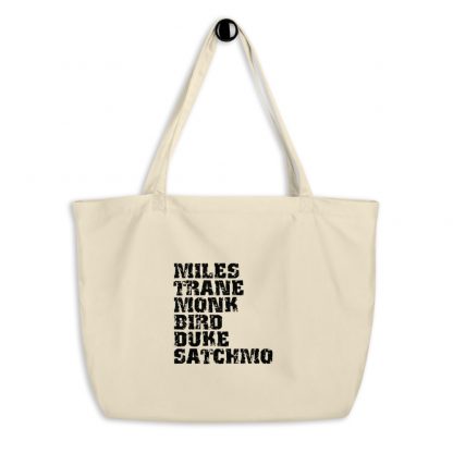 Influential Jazz Icons List Large Organic Tote Bag (dark design)