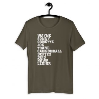 Influential Jazz Saxophone List Short-Sleeve Unisex T-Shirt (light design)