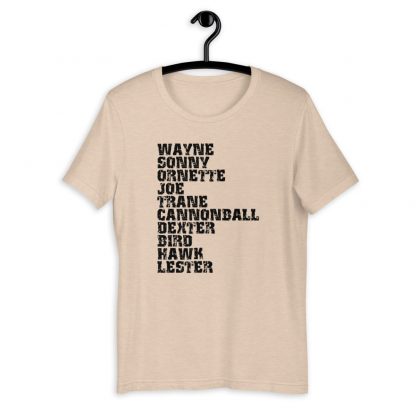 Influential Jazz Saxophone List Short-Sleeve Unisex T-Shirt (dark design)