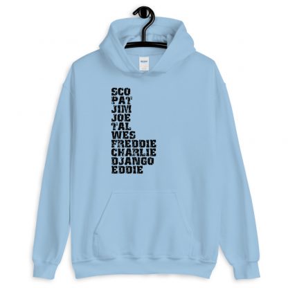 Influential Jazz Guitarists List Unisex Hoodie (dark design) - Image 3