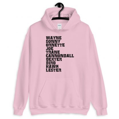 Influential Jazz Saxophone List Unisex Hoodie (dark design) - Image 4