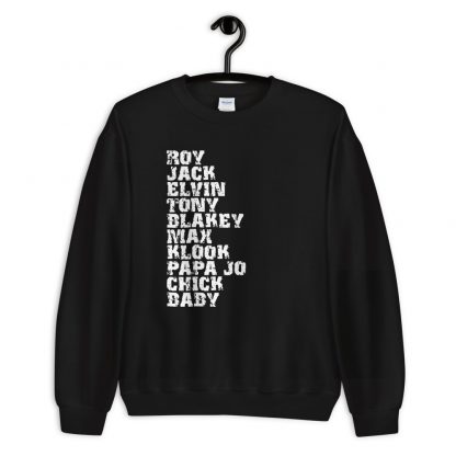 Influential Jazz Drummers List Unisex Sweatshirt (light design) - Image 2