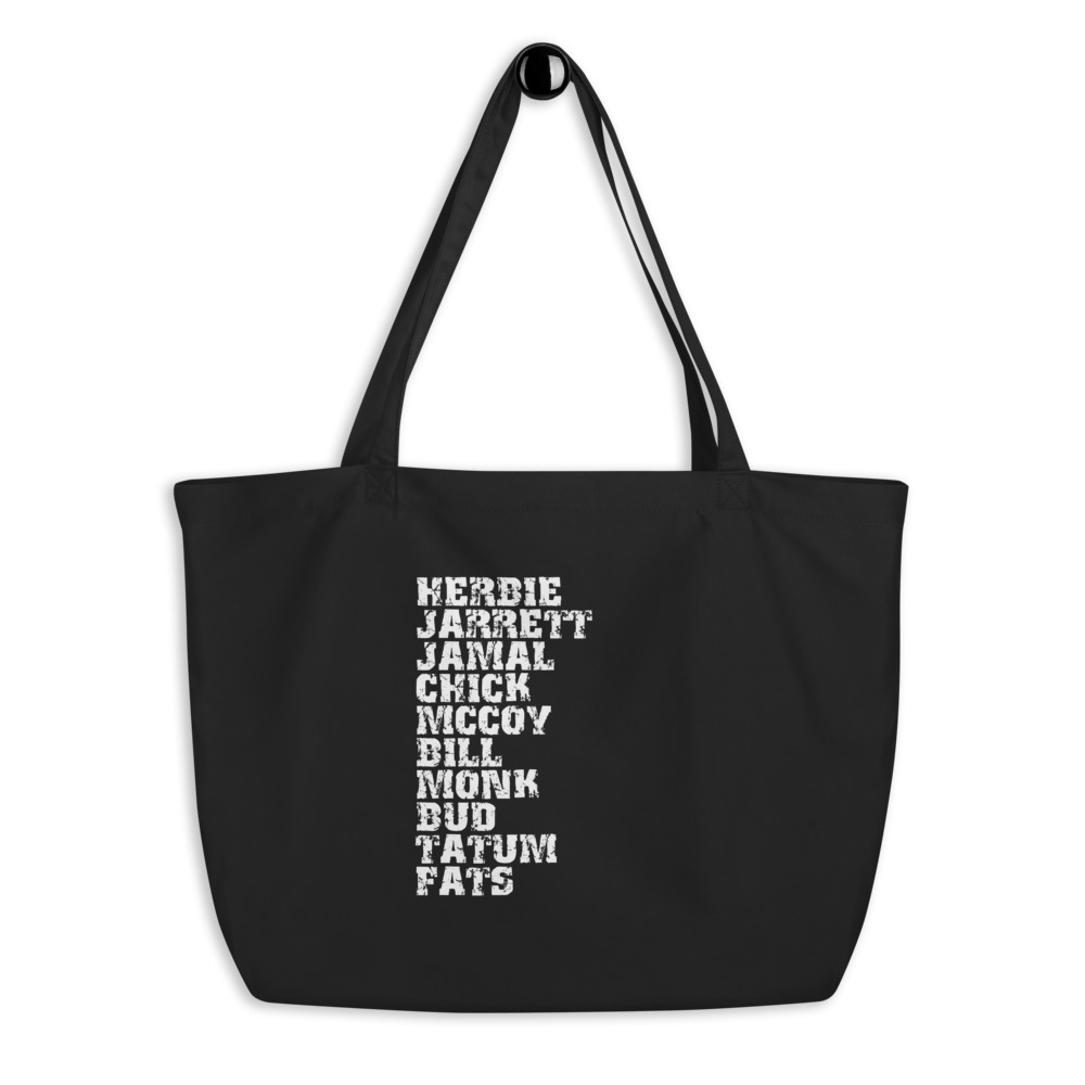 Influential Jazz Pianists List Large Organic Tote Bag (light design)