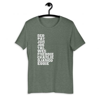 Influential Jazz Guitarists List Short-Sleeve Unisex T-Shirt (light design) - Image 4