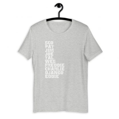 Influential Jazz Guitarists List Short-Sleeve Unisex T-Shirt (light design) - Image 9