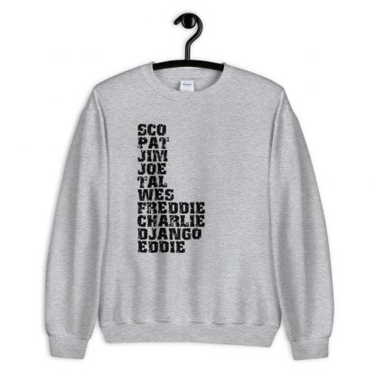 Influential Jazz Guitarists List Unisex Sweatshirt (dark design) - Image 3