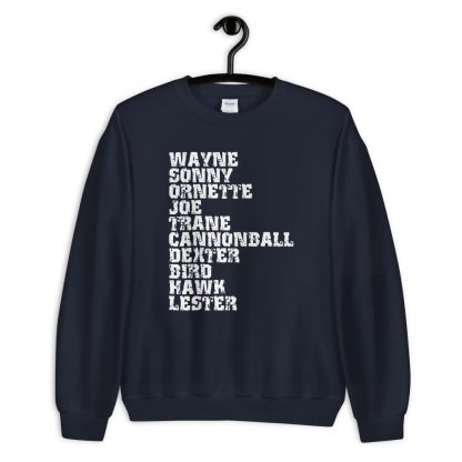 Influential Jazz Saxophone List Unisex Sweatshirt (light design) - Image 4