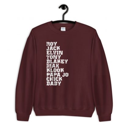 Influential Jazz Drummers List Unisex Sweatshirt (light design) - Image 7