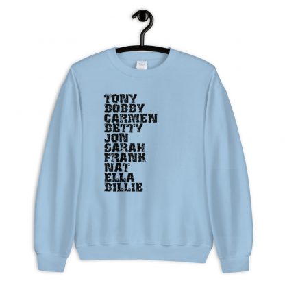 Influential Jazz Vocalists List Unisex Sweatshirt (dark design) - Image 3