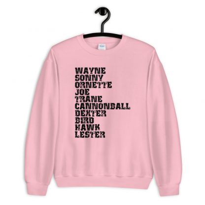 Influential Jazz Saxophone List Unisex Sweatshirt (dark design) - Image 4