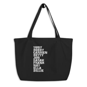 Influential Jazz Vocalists List Large Organic Tote Bag (light design)
