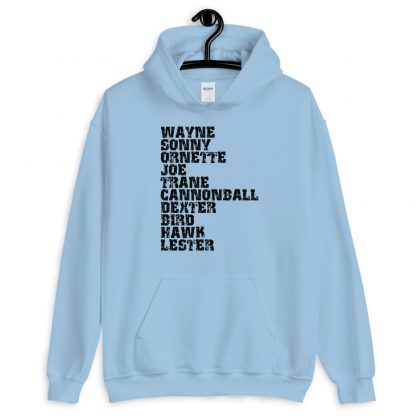 Influential Jazz Saxophone List Unisex Hoodie (dark design) - Image 3