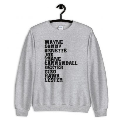 Influential Jazz Saxophone List Unisex Sweatshirt (dark design) - Image 3