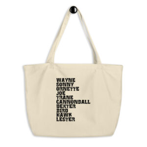 Influential Jazz Saxophone List Large Organic Tote Bag (dark design)