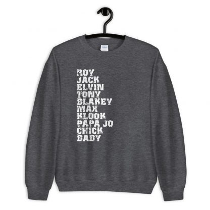 Influential Jazz Drummers List Unisex Sweatshirt (light design) - Image 3
