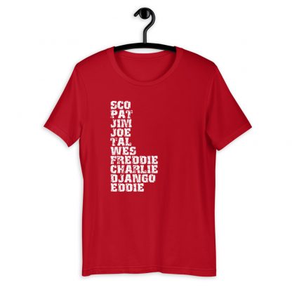 Influential Jazz Guitarists List Short-Sleeve Unisex T-Shirt (light design) - Image 11
